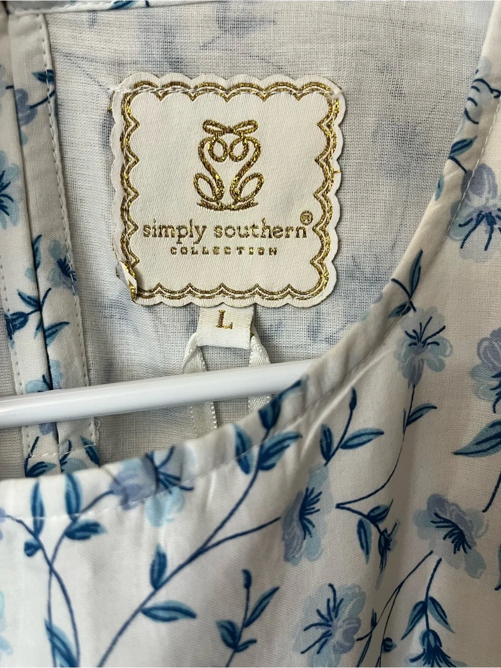 Simply Southern White Dress with Light Blue Floral Ruffle Tiers